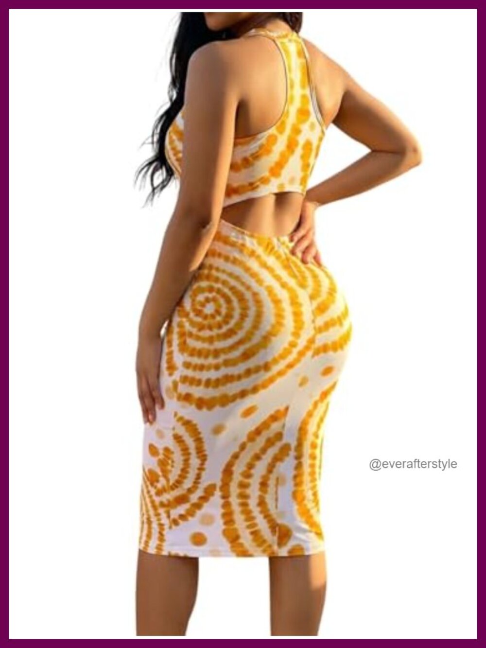 Women's Bodycon Midi Dress Sleeveless Halter Neck Backless Tie Dye Summer